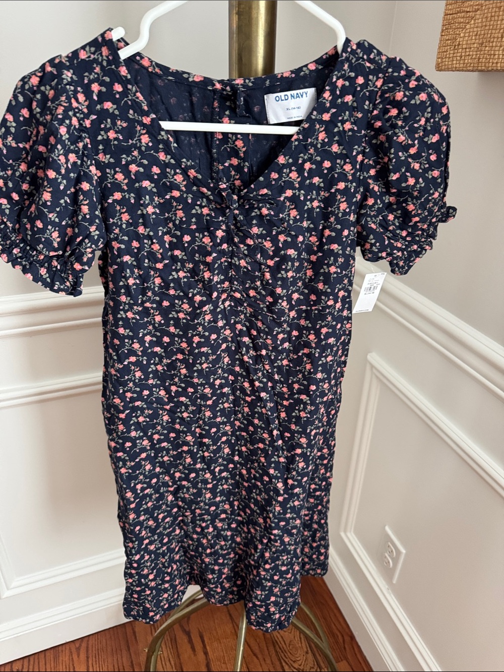 Old Navy Navy Mini Dress with Pink Floral Print
